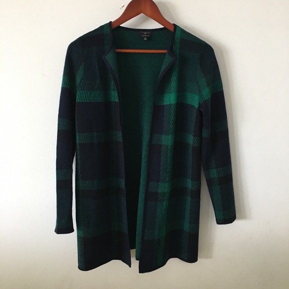 Talbots Plaid Open Cardigan Sweater Sz Mp - Picture 3 of 12